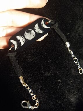 Moon Phase Black Suede Bracelet